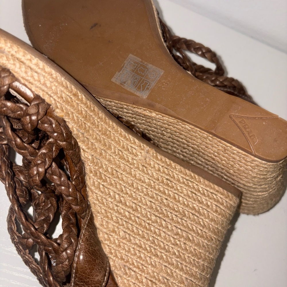 Prada Women's Brown Woven Wedges - Picture 12 of 12